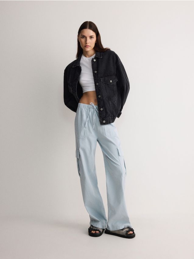 Reserved - pantaloni cu buzunare cargo - albastru-deschis