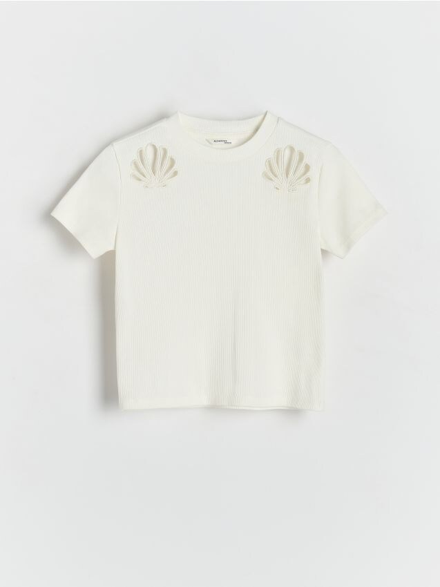 Reserved - tricou cu model brodat - crem