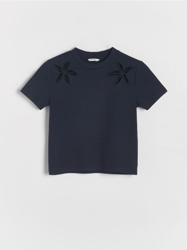 Reserved - tricou cu model brodat - bleumarin