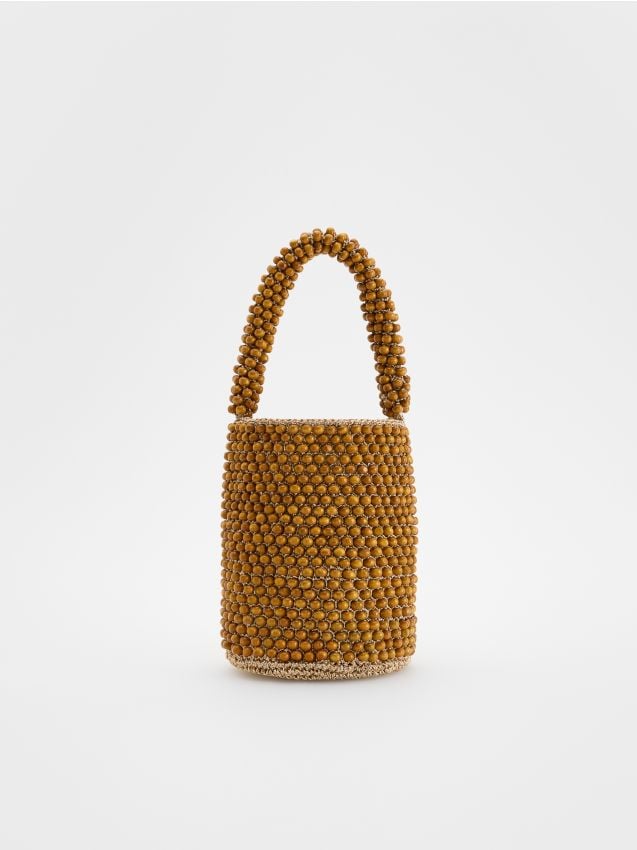 Basket bag with wooden beads - RESERVED