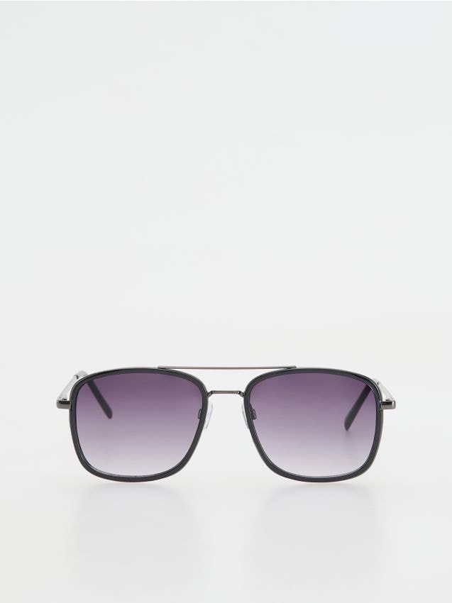 Reserved - Ochelari de soare tip aviator - negru