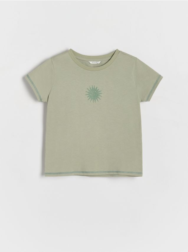 Reserved - tricou din bumbac cu imprimeu - verde-pal
