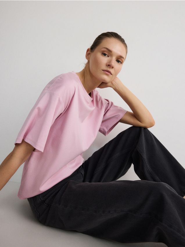 Reserved - tricou oversized - roz-pastel