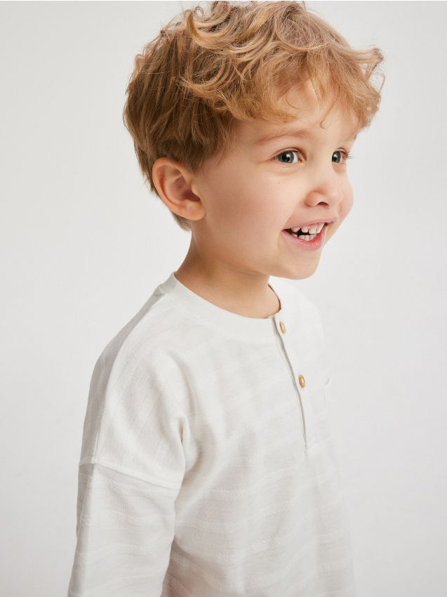 Reserved - tricou henley din bumbac - crem