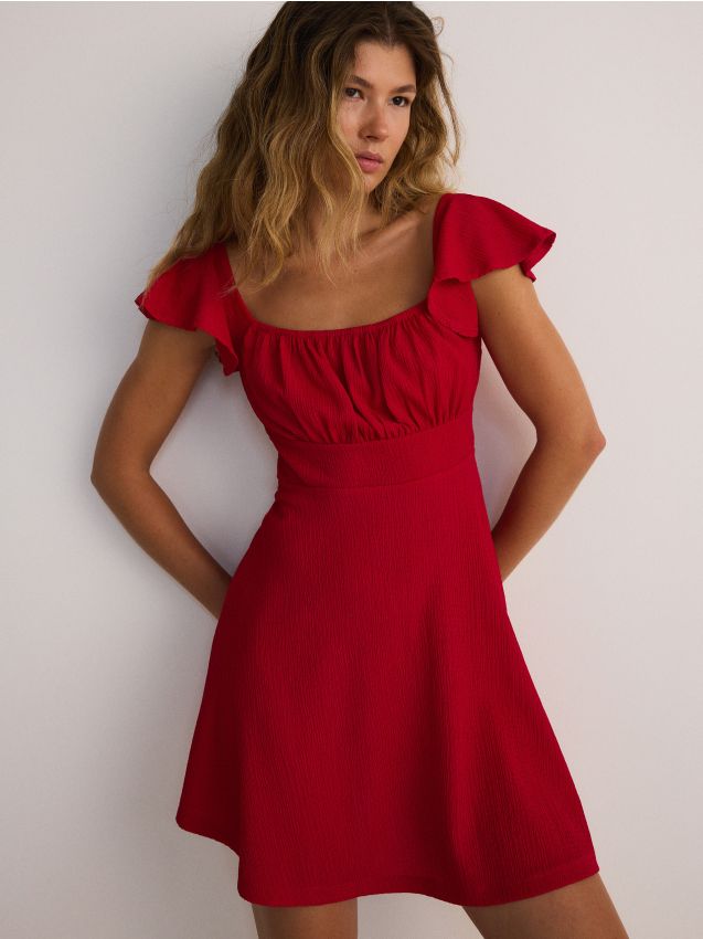 Reserved - rochie mini cu volane - roșu
