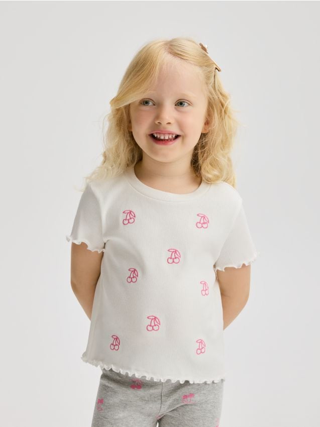 Rib knit T-shirt with embroidery detail - RESERVED
