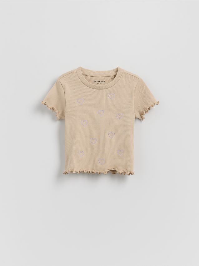 Rib knit T-shirt with embroidery detail - RESERVED