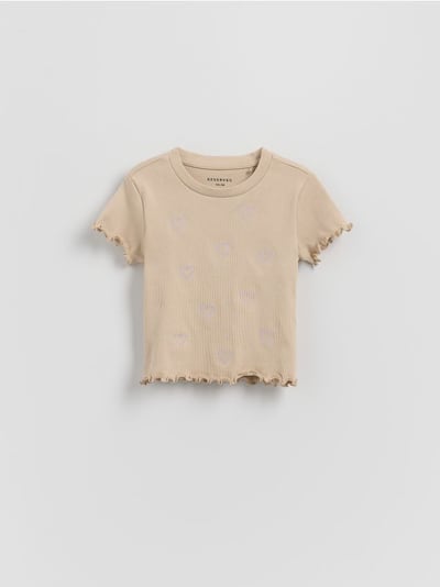 Rib knit T-shirt with embroidery detail