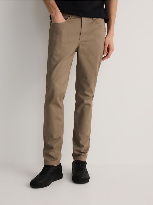 Reserved - Pantaloni de bumbac slim fit - cafeniu