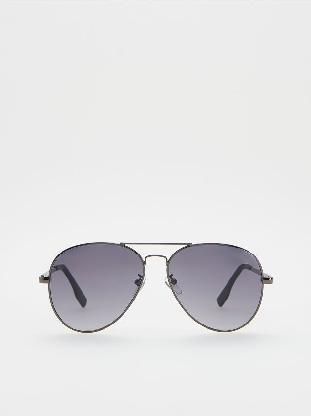 Reserved - Ochelari de soare tip aviator - negru