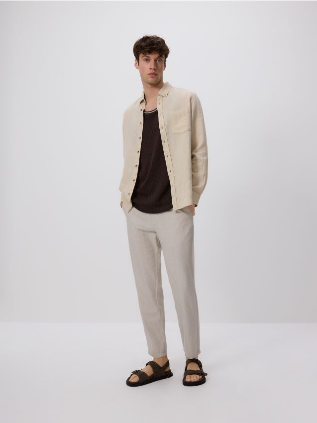 Regular linen rich trousers - RESERVED