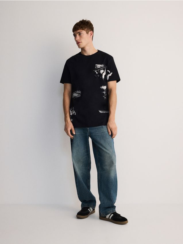 Reserved - tricou regular fit cu imprimeu pe spate - negru