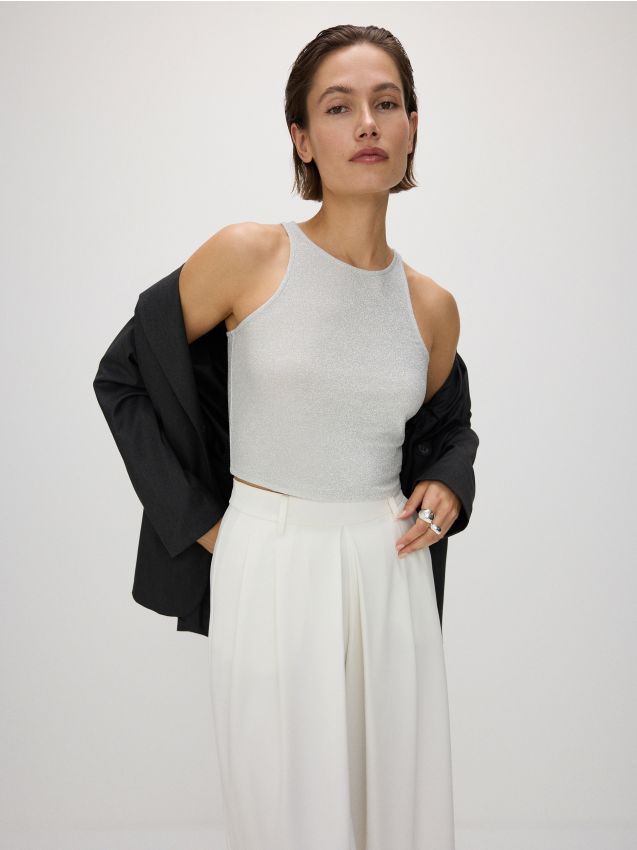 Reserved - top metalic cu amestec de lurex - argintiu