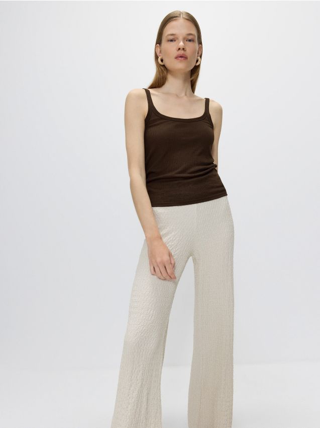 Rib knit top with linen blend - RESERVED