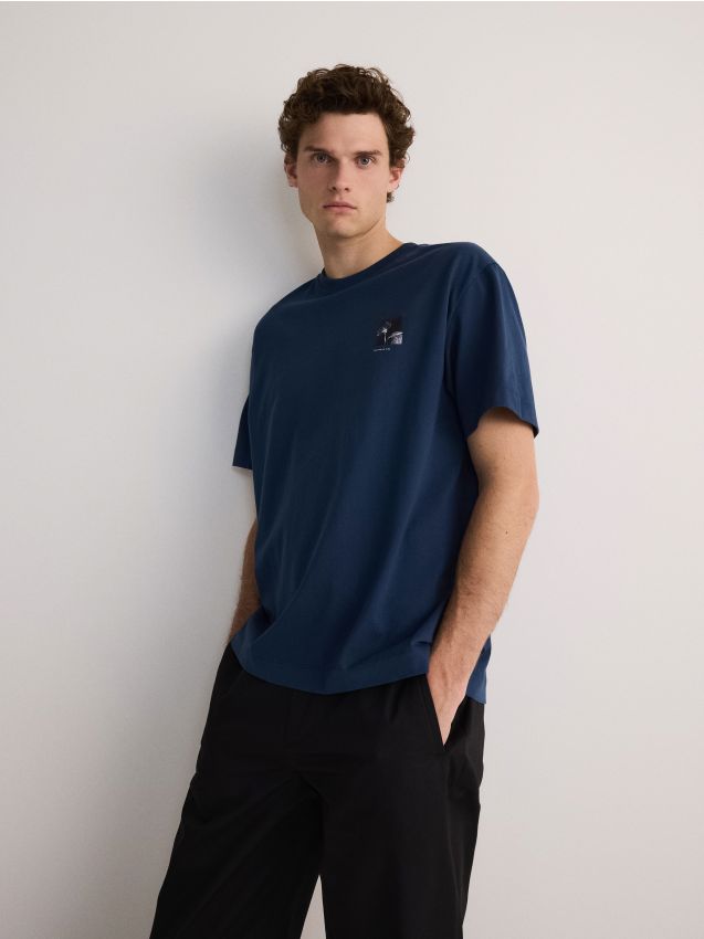 Reserved - tricou oversized cu imprimeu - bleumarin