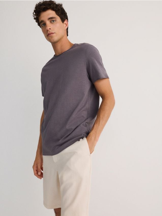 Reserved - tricou regular fit uni - gri-închis