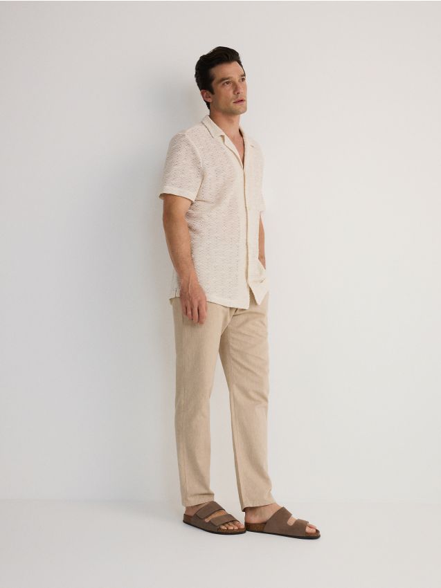 Regular chino trousers with linen blend - RESERVED