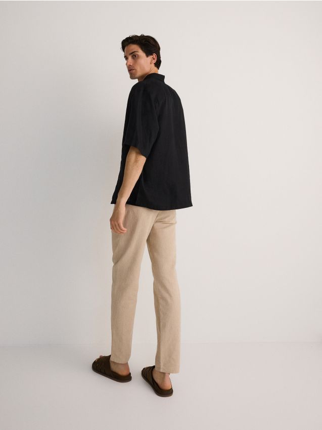 Reserved - pantaloni chino regular cu adaos de in - bej