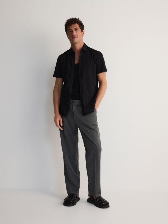 Reserved - pantaloni wide leg cu pliuri presate - gri-neutru