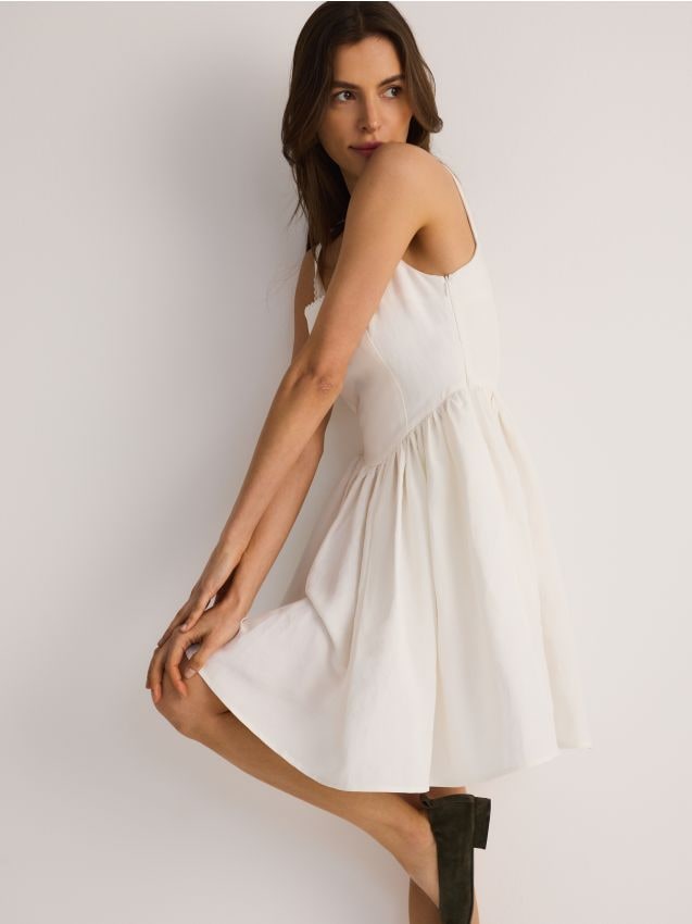 Reserved - Rochie mini cu adaos de in - alb