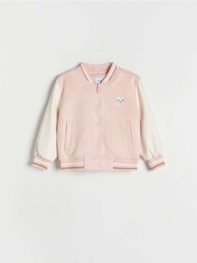 Reserved - Geacă bomber cu detaliu brodat - roz-pastel