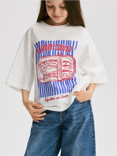 Luźny t-shirt z nadrukiem