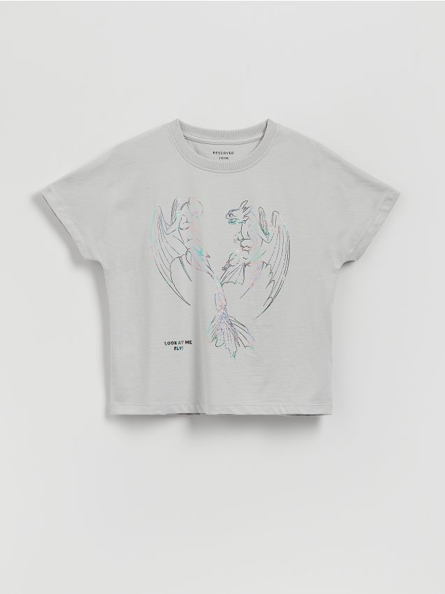 Reserved - GIRLS` T-SHIRT - gri deschis