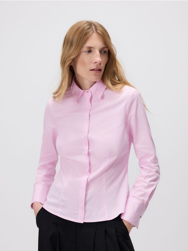 Reserved - Cămașă slim fit în dungi - roz-pastel