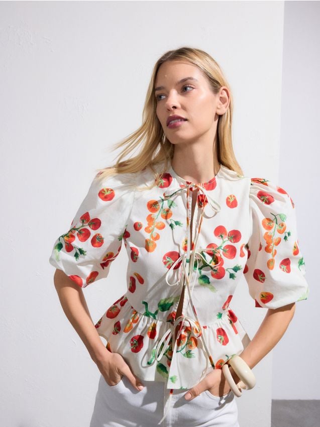 Tie blouse with peplum - RESERVED