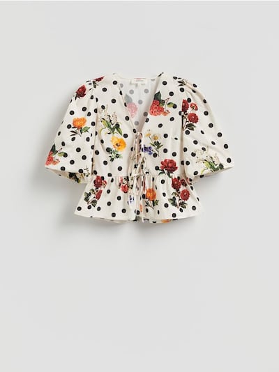Patterned tie‑up blouse