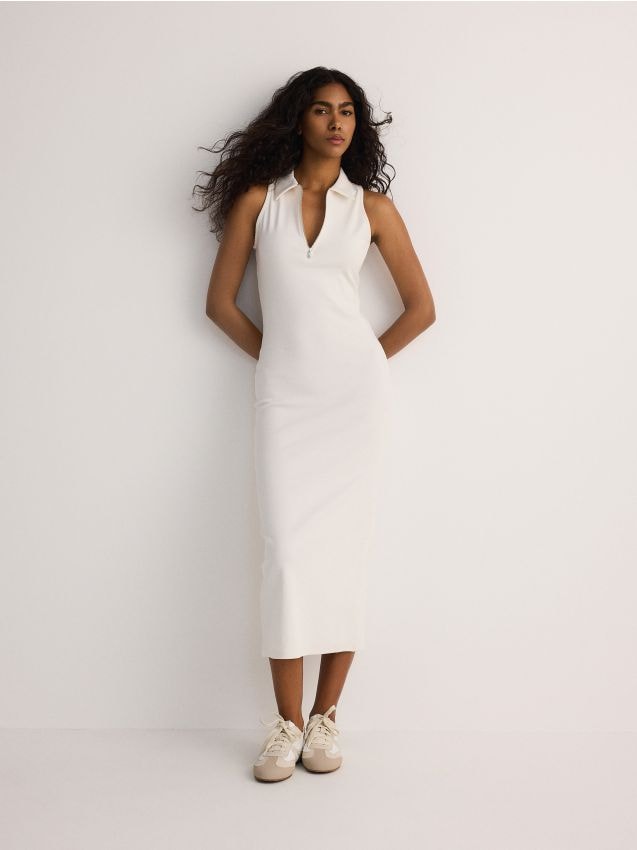 Reserved - rochie cu guleraș polo - crem