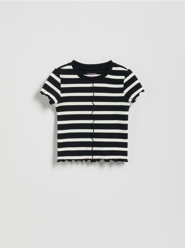 Reserved - Tricou scurt din tricot striat - negru