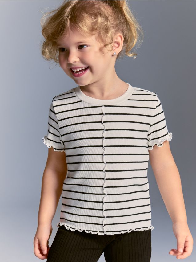 Reserved - Tricou scurt din tricot striat - multicolor