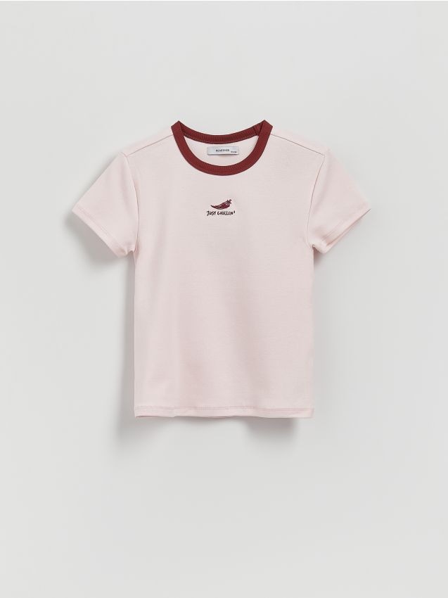 Cotton rich T-shirt with embroidery detail - RESERVED