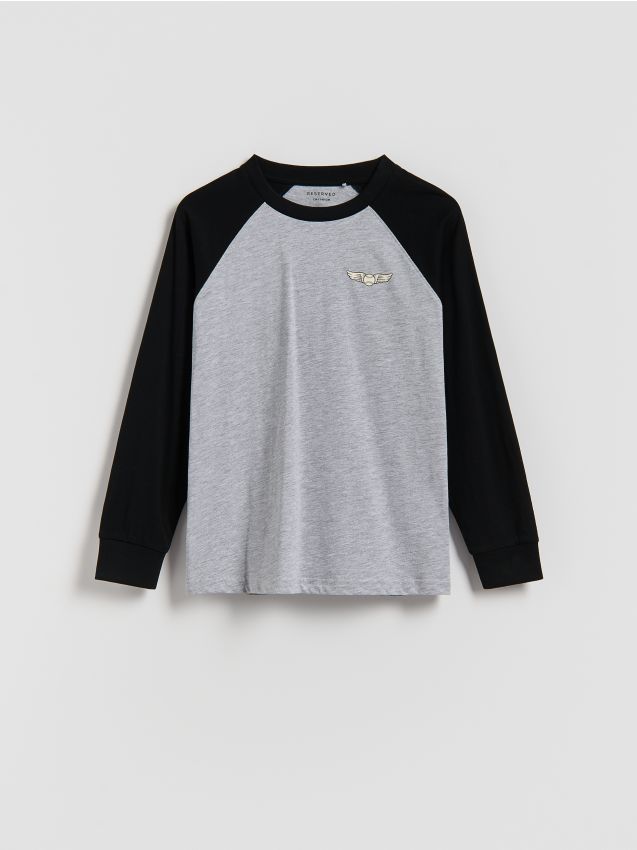 Reserved - Tricou cu mânecă lungă, din bumbac - negru