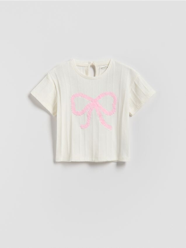 Reserved - Tricou din bumbac cu aplicații - crem