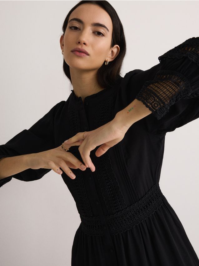 Reserved - rochie cu broderie decorativă - negru