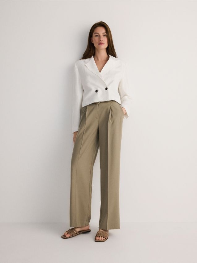 Reserved - pantaloni cu curea - verde-oliv deschis