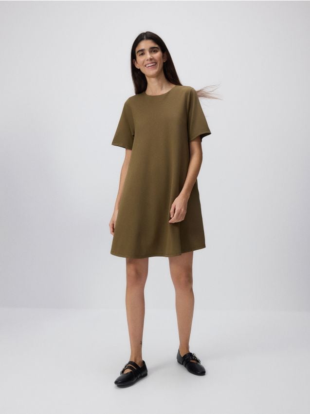 Reserved - Rochie mini cu adaos de viscoză - verde-maroniu