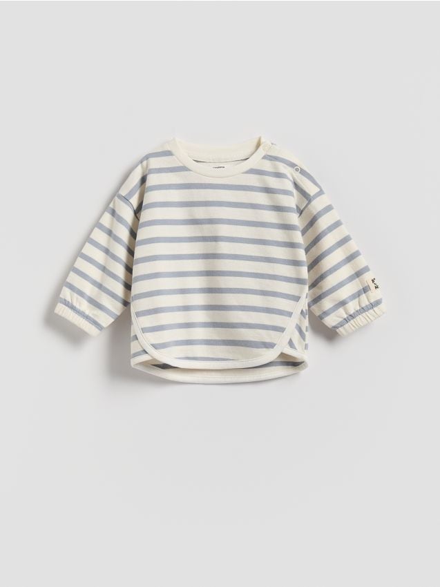 Reserved - Tricou în dungi, cu mânecă lungă - crem