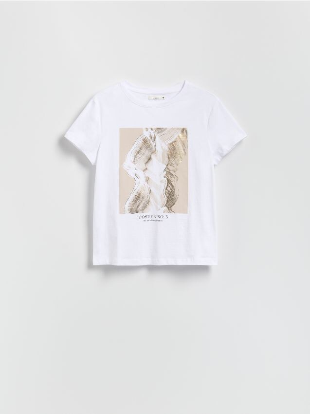 Reserved - Tricou cu imprimeu lucios - alb