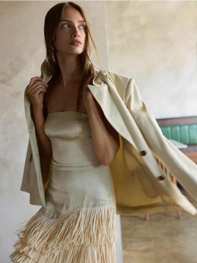 Bandeau dress with fringes - RESERVED