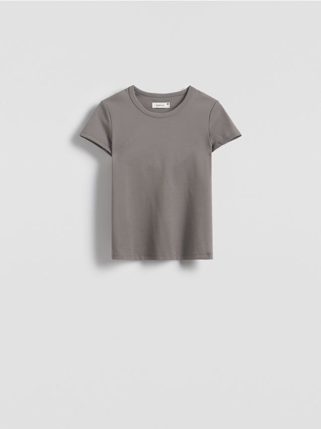 Reserved - Tricou din bumbac mercerizat - bej