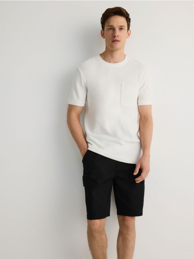 Reserved - tricou structurat slim fit - crem