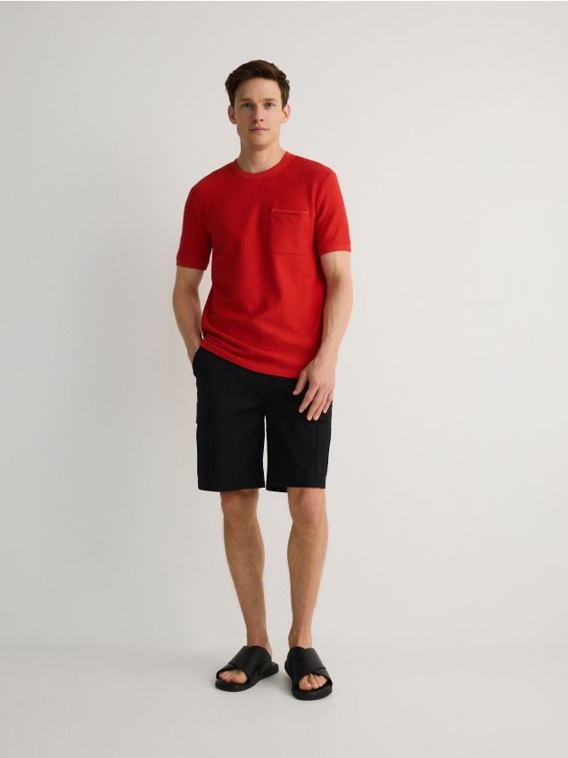 Reserved - tricou structurat slim fit - maro