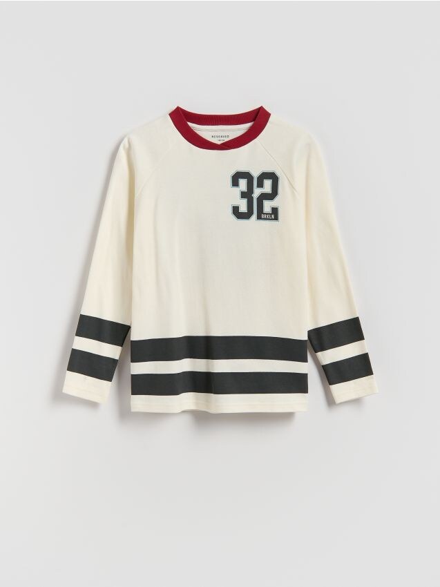 Reserved - Tricou cu mânecă lungă, din bumbac - crem