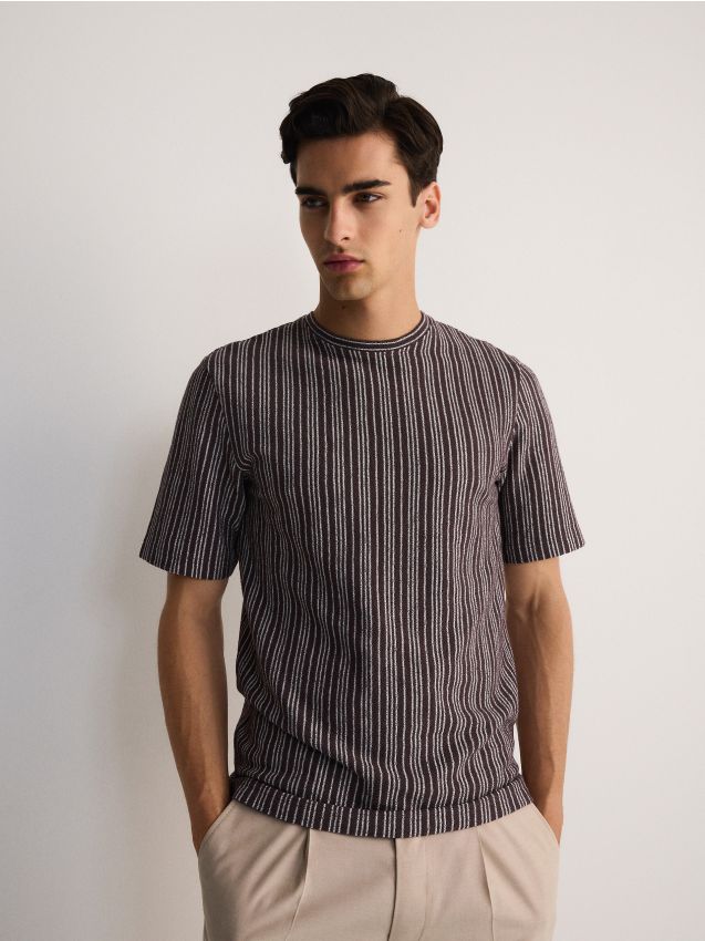 Reserved - tricou regular fit cu dungi - bej