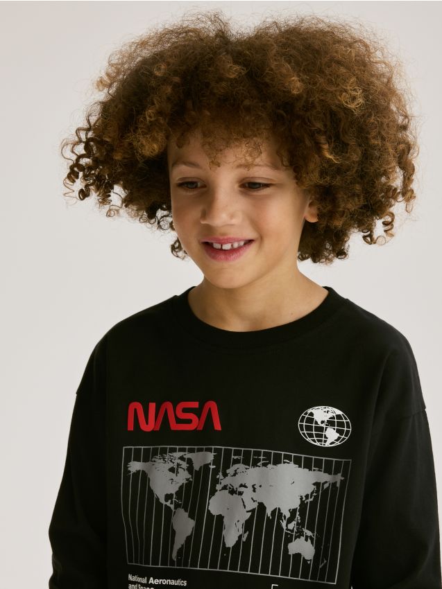 Reserved - Tricou cu mânecă lungă și imprimeu NASA - negru