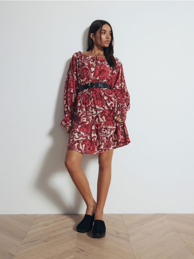 Reserved - ladies` dress & belt - roșu-aprins