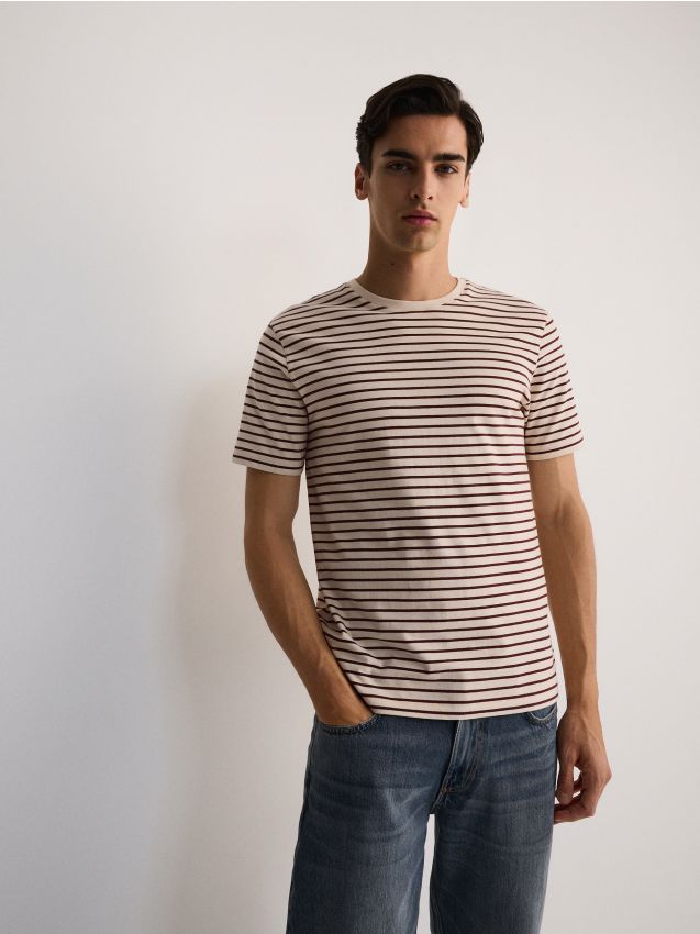 Reserved - tricou regular fit cu dungi - maro
